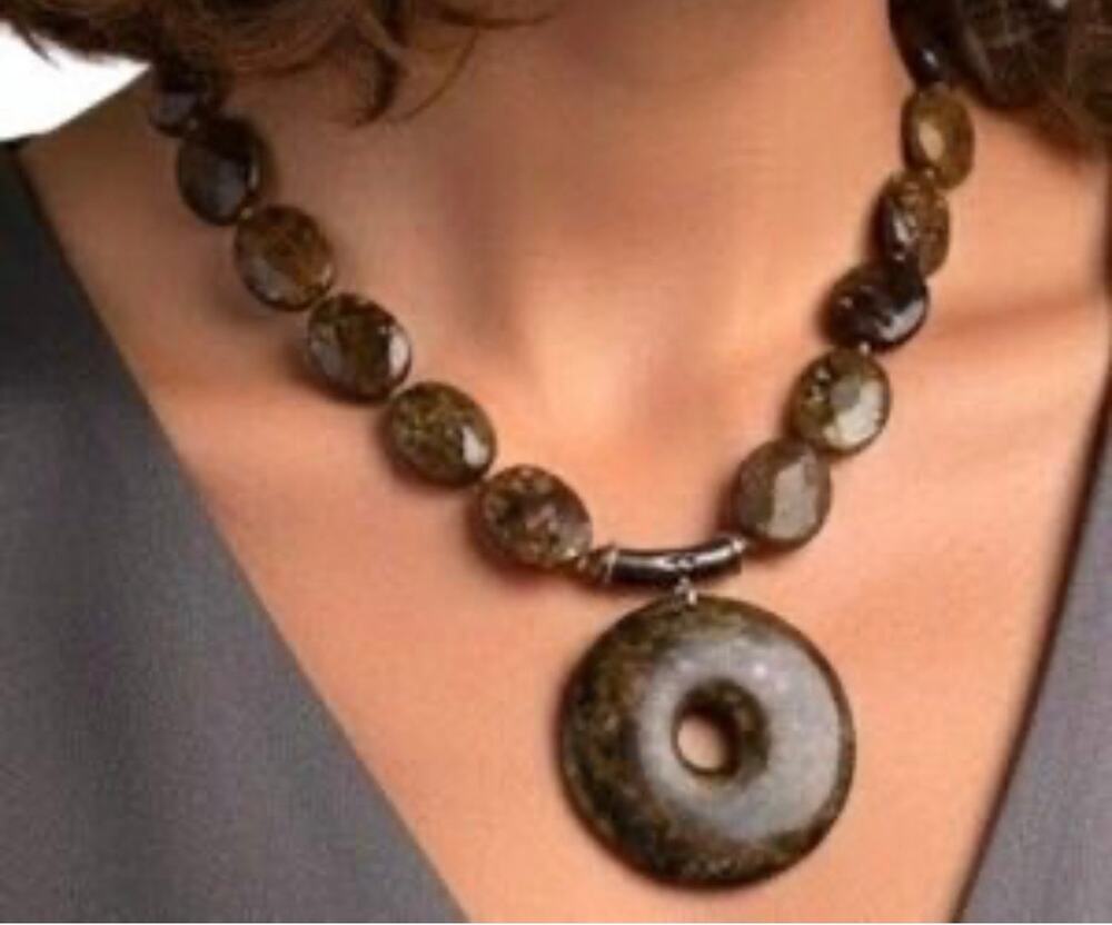 Coldwater Creek Adobe Creek Donut Necklace Brown Stone + Ivory Stretch Bracelet